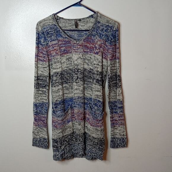 Poof Women's Striped v-neck Knitted Long sleeve with pockets Medium Dress. WARM - Picture 1 of 8